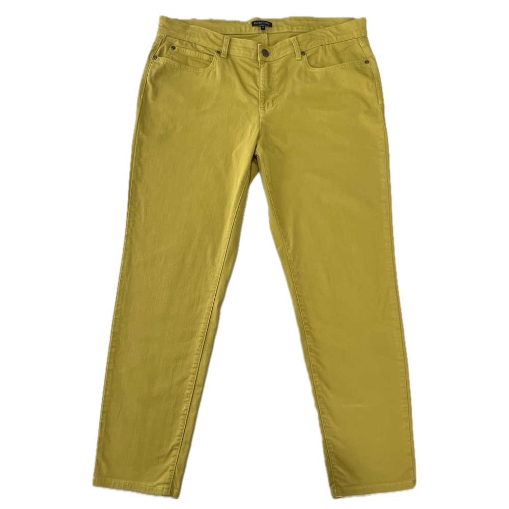 Eileen Fisher Jeans Slim Fit Organic Cotton Mustard Yellow Denim 14 - Picture 1 of 16